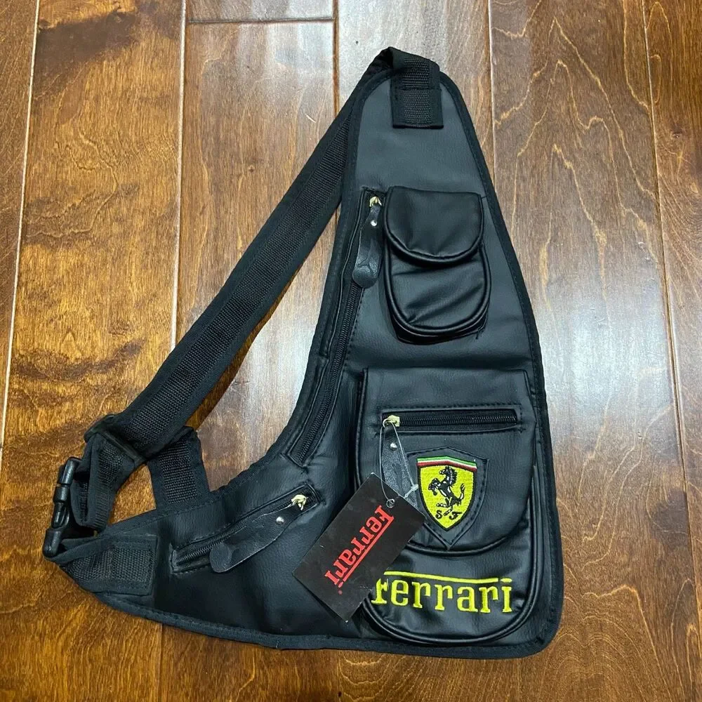 Ferrari Scuderia NWT Single Strap Leather Sling Bag Black Unisex One Size